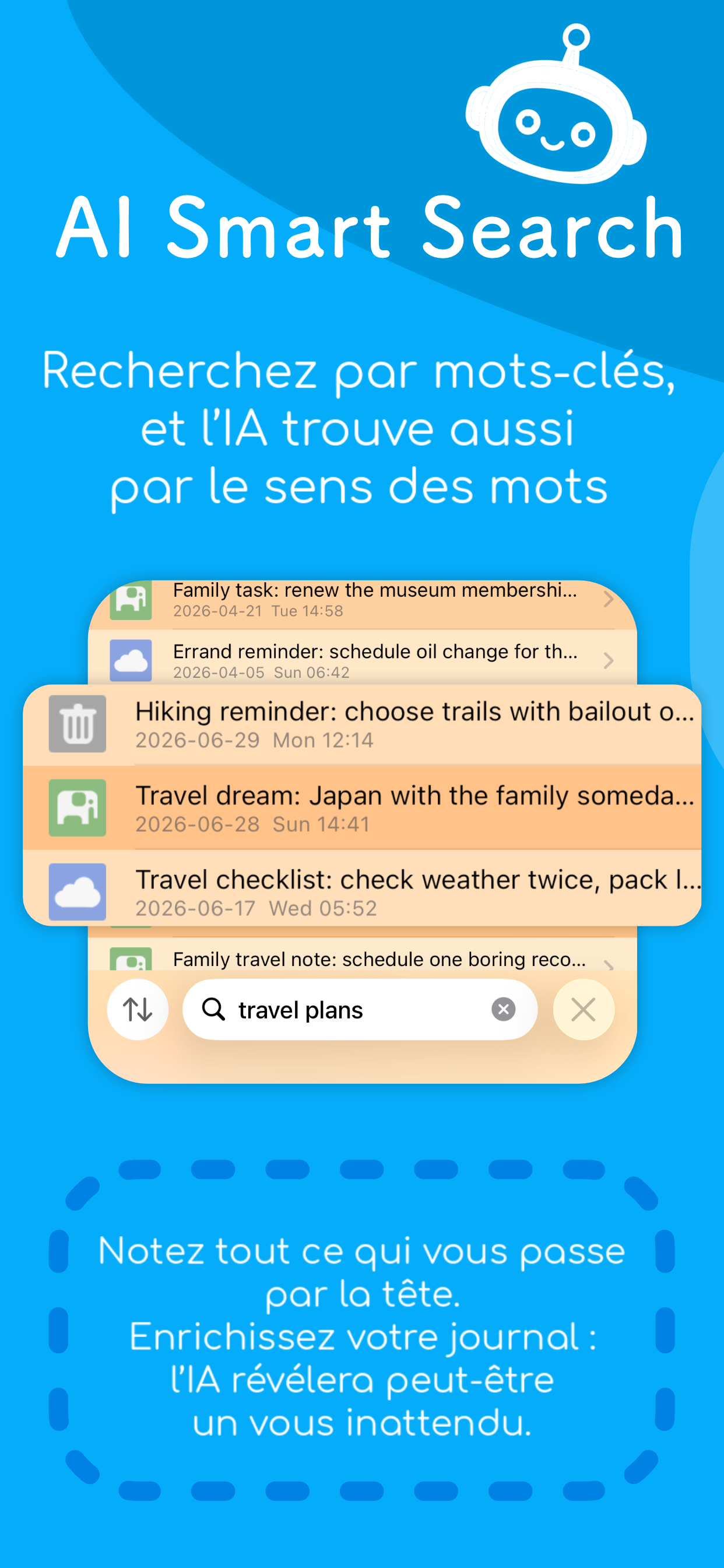 Écran AI Smart Search de Fast Memo