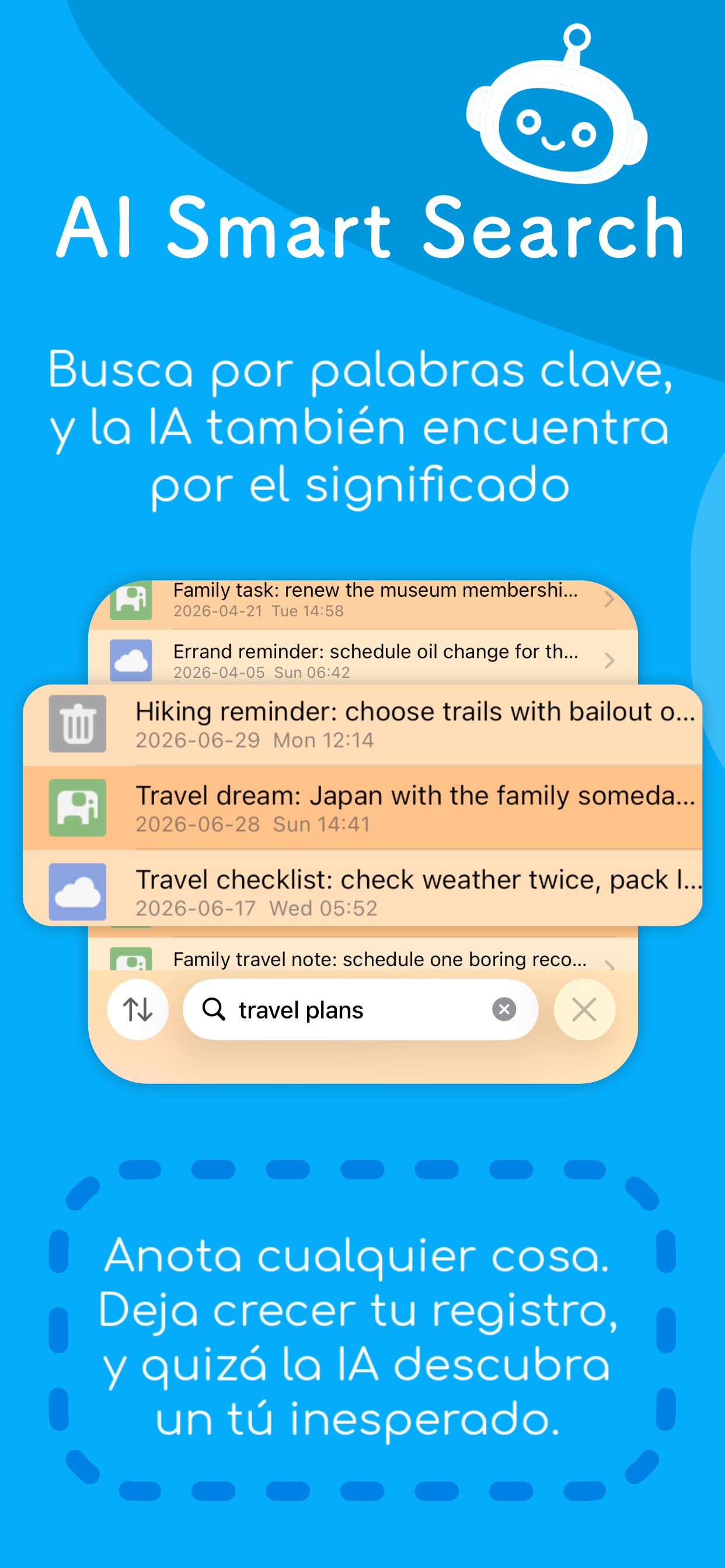 Pantalla de AI Smart Search de Fast Memo